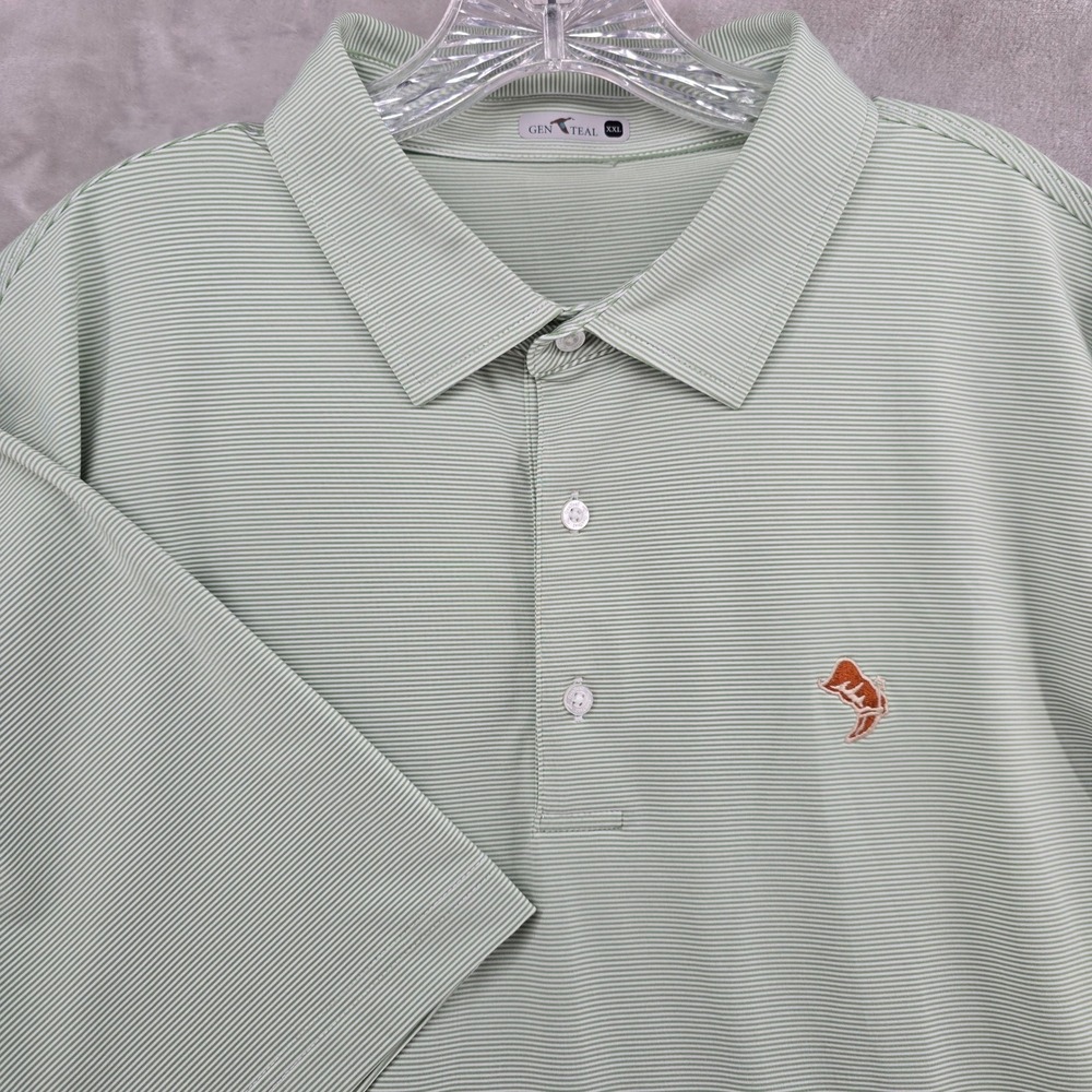 GenTeal Polo Shirt Mens XXL Green Striped Performance‎ Short Sleeve Geburstag